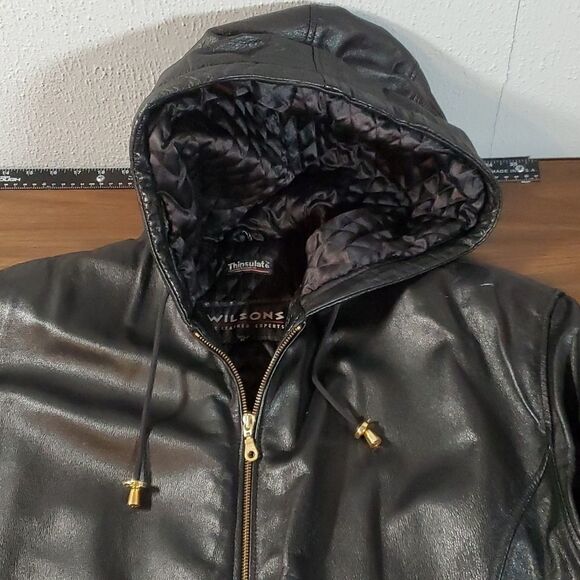 WILSON’S LEATHER Buttery Soft Leather Thinsulate Car‎ Coat Jacket Black Medium - Picture 3 of 15